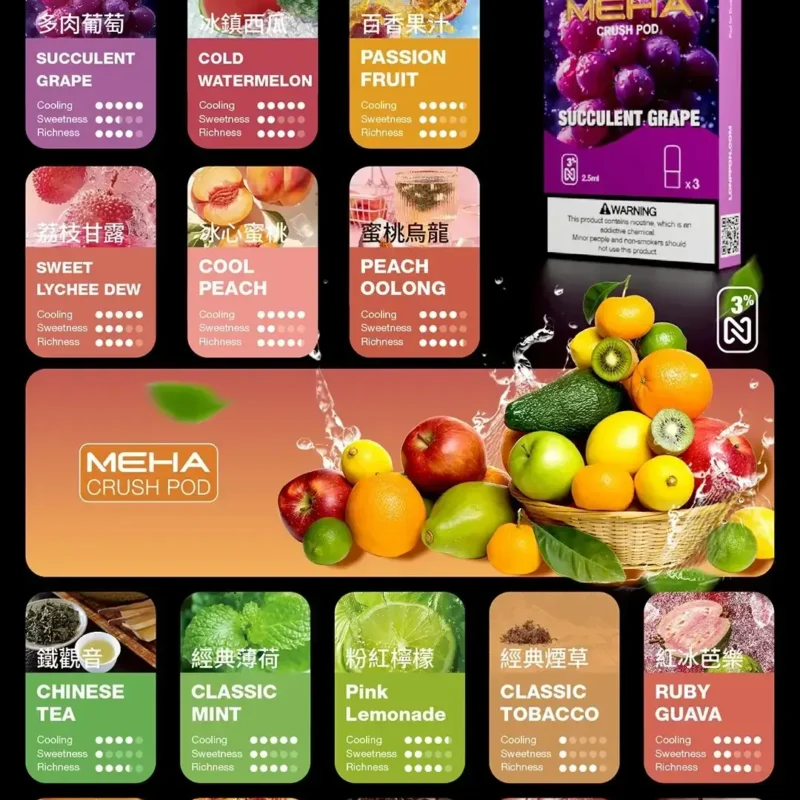 魅嗨 MEHA crush 迷戀系列五代電子煙彈 通用一代主機系列 2.5ML 三顆裝